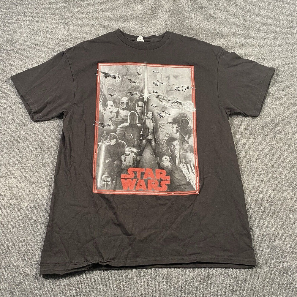 Star Wars the Last Jedi RTD2 Rey Luke Black Shirt Mens Large Graphic Print